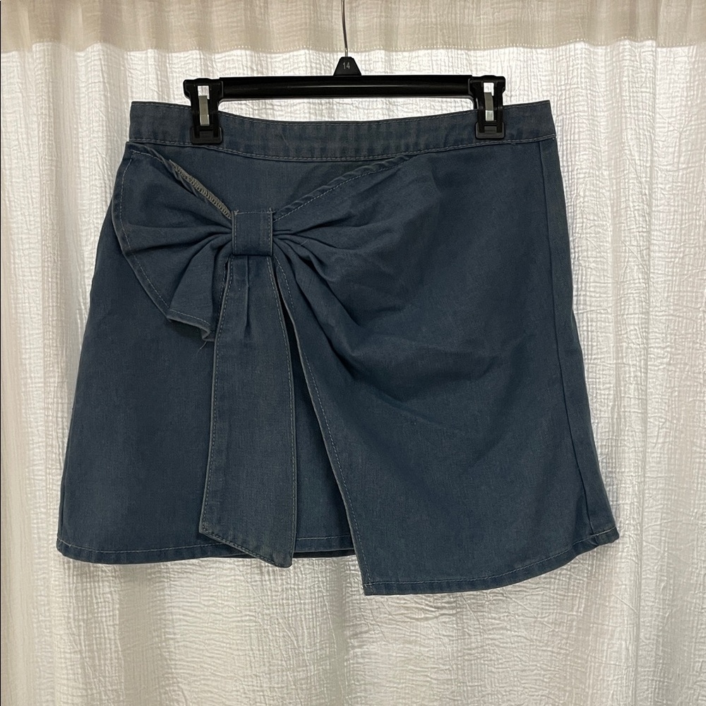 SHEIN Denim Blue Mini Skirt with Bow